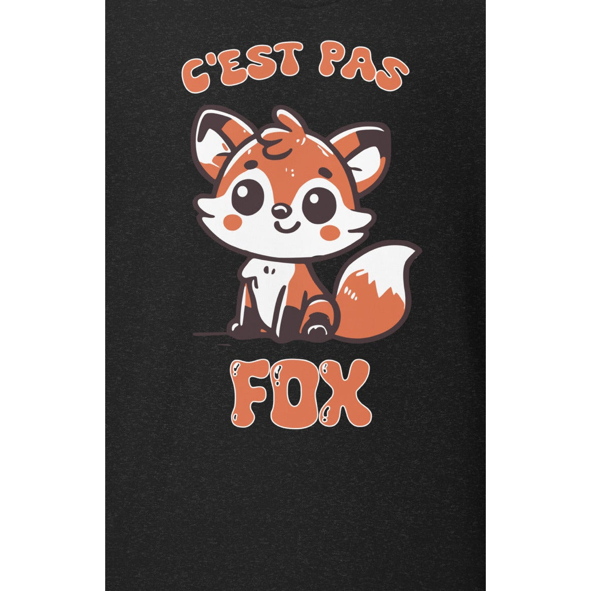 T-shirt adulte unisexe noir chiné « C’est pas fox », détail du motif.