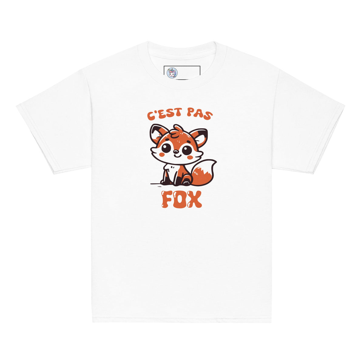T-shirt enfant blanc « C’est pas fox », vue du vêtement entier de face.